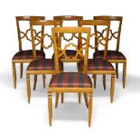 A set of six modern birch dining chairs, late 20th century, with shaped splat backs above grey and