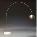 An Arco style floor lamp, of recent manufacture, the domed and pierced steel shade on adjustable arm