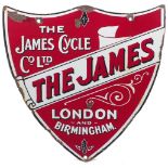 An enamel advertising sign for the James Cycle Co. Ltd., 'The James: London & Birmingham', late 19th