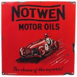 An enamel advertising sign for Notwen Motor Oils, 'The choice of the experts!', early 20th
