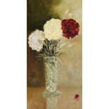 Robert Carvolth, early-mid 20th century- Carnations; oil on canvas, bears label to the reverse,