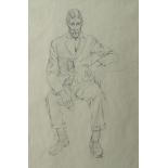 British School, early 20th century- Portrait sketch of a seated man; pencil, 33.5x23.5cm This work