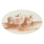 British School, early 21st century- Hereford Bull and Three Welsh Mules; red conté on paper, a pair,