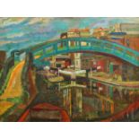 Modern British School, early 20th century- The Roving Bridge, Camden Town Lock; oil on canvas,