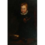 British School, early-mid 19th century- Portrait of a boy with two birds; oil on canvas, 91x69.