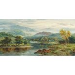 Herbert Stanley, British late 19th century- Highland river landscape; oil on canvas, signed, 44x77cm