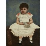 Tung Hing, Chinese, late 19th century- Portrait of a child, oil on paper laid down on canvas, signed