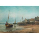 E J Bladon, British, late 19th century- Hastings Beach; oil on board, signed lower right, 21x29cm: