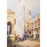 Charles James Keats, British, late 19th Century- Street scene in Cairo; watercolour and bodycolour