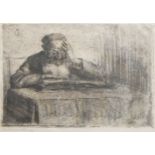 Hermann Struck, German/Israeli 1876-1944- Rabbi reading from a book; soft-ground etching, signed