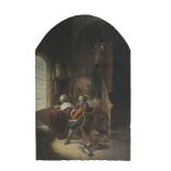 Edward Scriven, British 1775-1841- An Interior with a Young Violinist; hand-coloured etching with