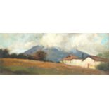 Italian School, early 20th century- Cottages in an alpine landscape; oil on panel, 14x32cm Please