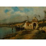 French Orientalist School, late 19th/early 20th century- North African town; oil on canvas,