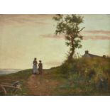 Northern European School, early 20th century- A woman and child at dusk; oil on canvas, 45.5x60.