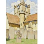 Esther Stella Sutro, British 1870-1934- View of a church and graveyard; pastel, signed, 54.5x39.