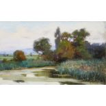 Oswald Crompton RMS, British exh. 1899-1932- A view of a small pond; oil on board, signed, 12.5x20.