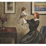 Circle of Sir William Rothenstein, British, 1872-1945- Mother and child in an interior with a vase