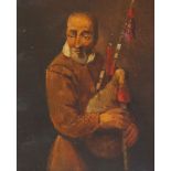 Manner of David Teniers the Younger, 19th century- Bagpipe player; oil on panel, 12.5x10.2cm