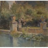 R di San Gallo, Italian, late 19th/early 20th century- View if an ornamental pond; watercolour,
