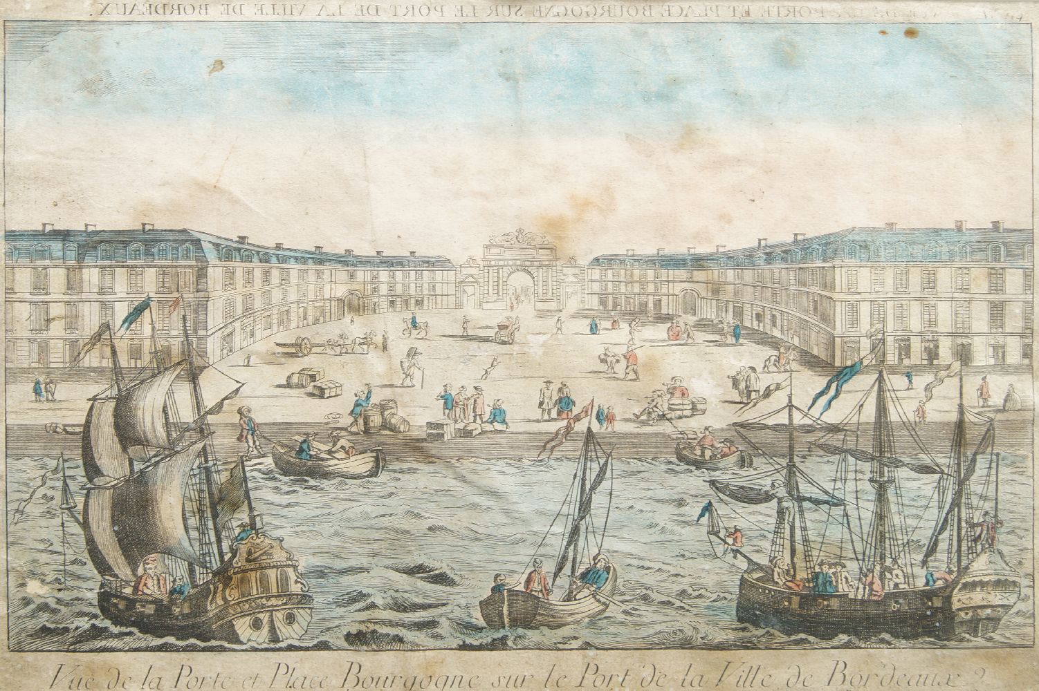 Pierre-Philippe Choffard, French 1730-1809- Vue de la Porte et Place Bourgogne sur le Port de la