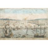 Pierre-Philippe Choffard, French 1730-1809- Vue de la Porte et Place Bourgogne sur le Port de la