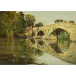 N R Field, British, early 20th century- View of a bridge; oil on canvas board, signed and dated '30,