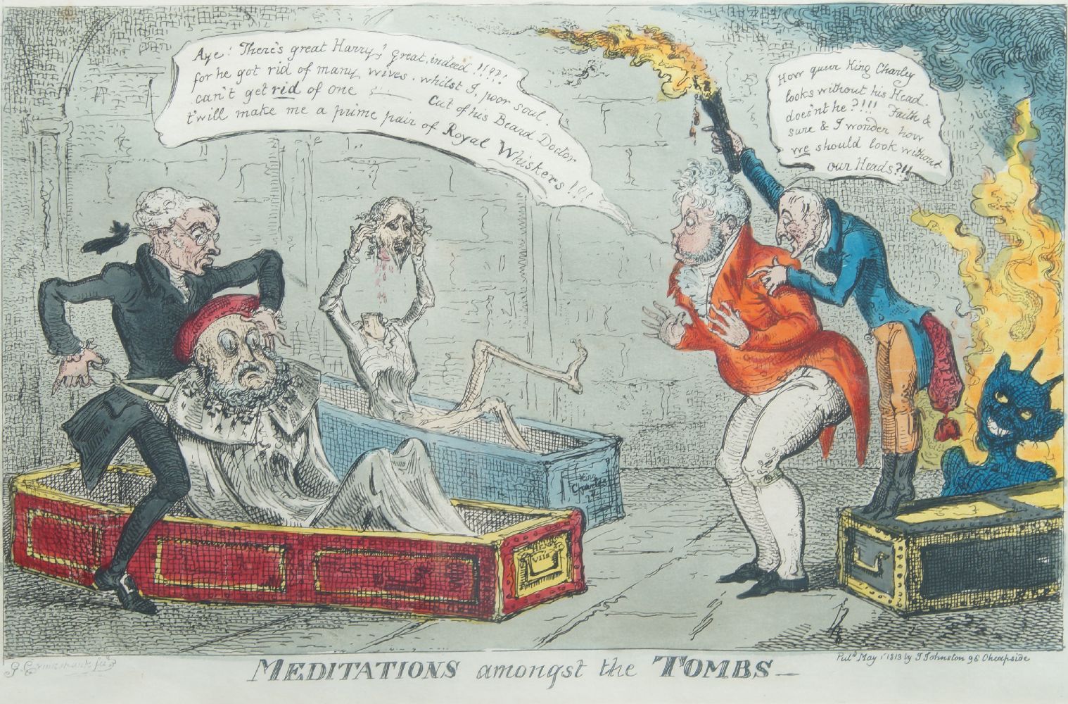 George Cruikshank, British 1792-1878- Meditations amongst Tombs, 1813; hand-coloured etching, 25.