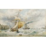 British School, mid-late 19th Century- Shipping off a jetty in choppy seas; watercolour on paper,