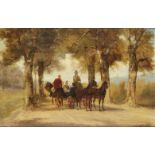 European School, mid-19th century- Riders in a park with an avenue of trees; oil on canvas,