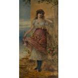 P Macri, European School, late 19th century- A young woman collecting flowers; oil on canvas,