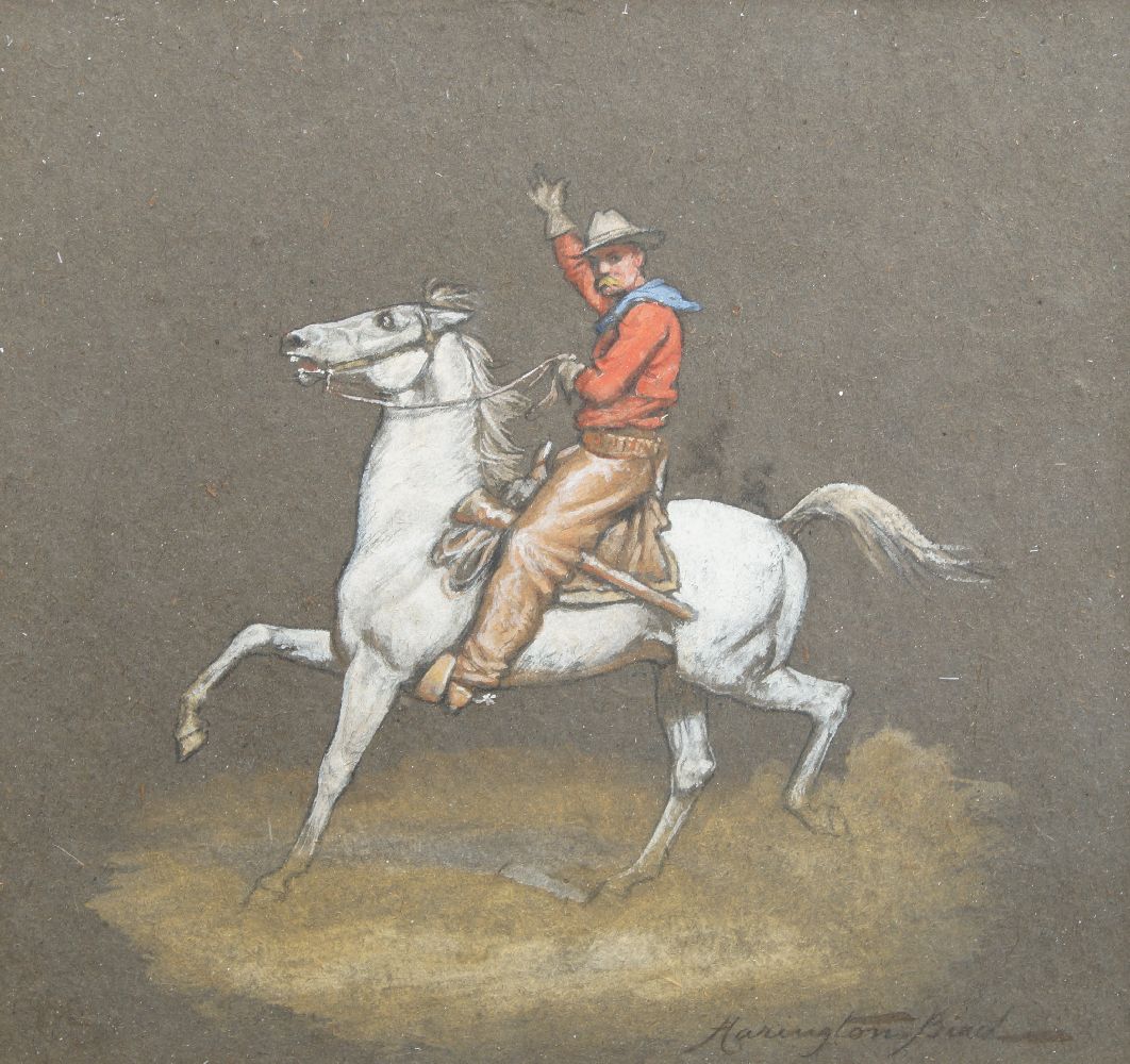 John Alexander Harrington Bird, British 1846-1936- Study of an American cowboy on a horse; gouache