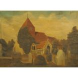 British School, early 20th century- Village Church; oil on canvas, 46x61cm Please refer to