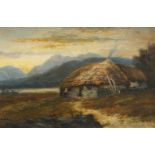 James McLean, Scottish act. 1871-1910- A crofter's home Lochaber; oil on canvas laid down on