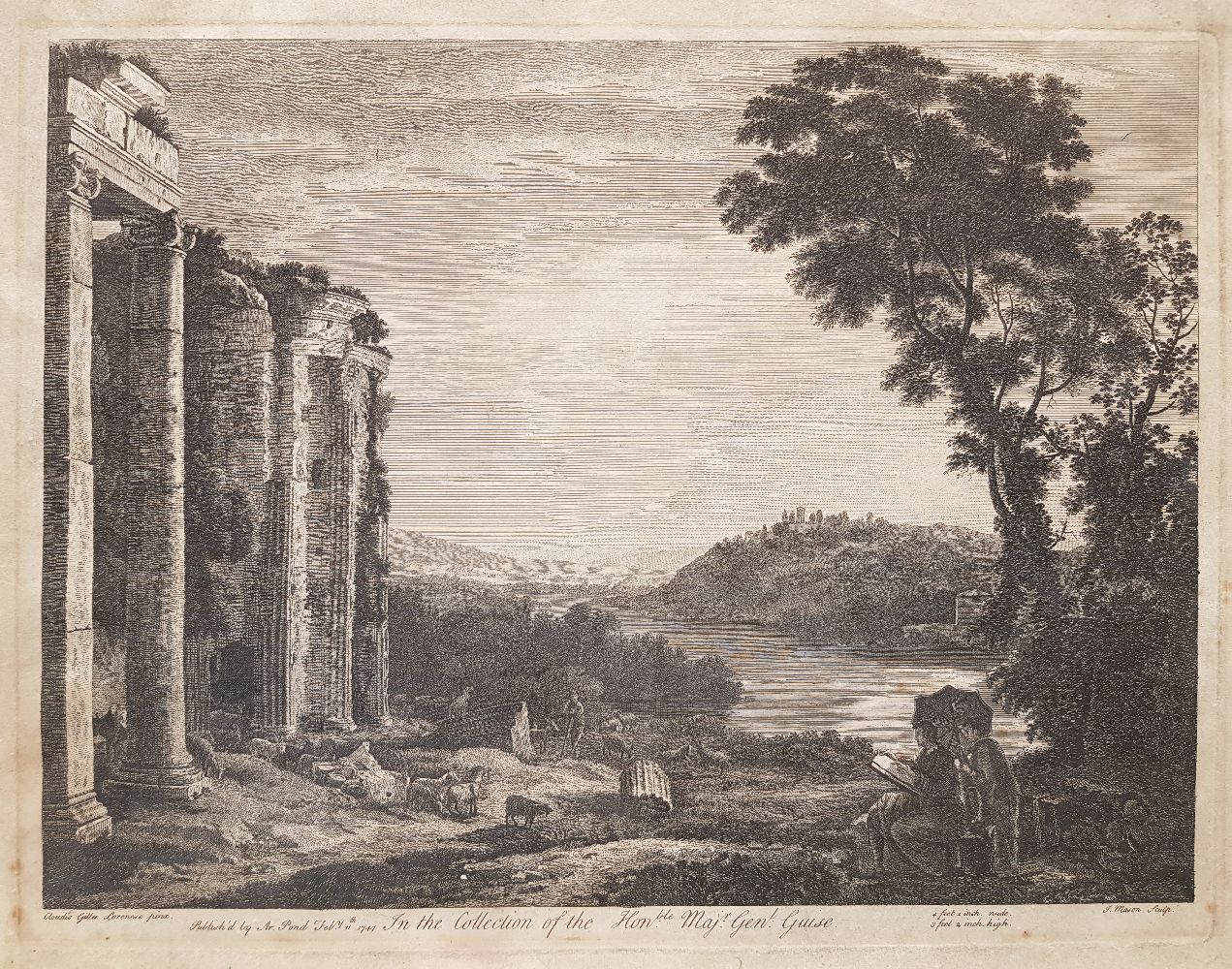 James Mason, British 1710-c.1785- Landscape and Ruins, after Claude Lorraine; etching and engraving,