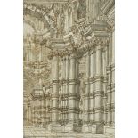 Italian School, 18th Century- Interior of a Baroque Church; pen, brown ink and wash on paper, 26.5 x