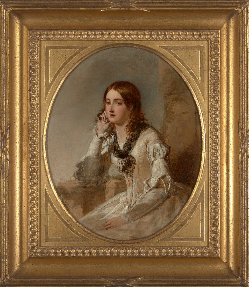 William Powell Frith RA, British 1819-1909- Olivia, c.1848; pencil and oil on canvas, oval, 35.7 x - Image 2 of 3