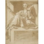Studio of Taddeo Zuccaro, Italian 1529-1566- Seated woman holding a staff; pen and brown ink and