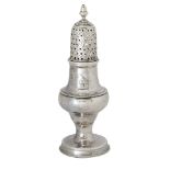 A baluster-shaped silver caster by Hester Bateman, London, c.1785, the pierced cap mounted with