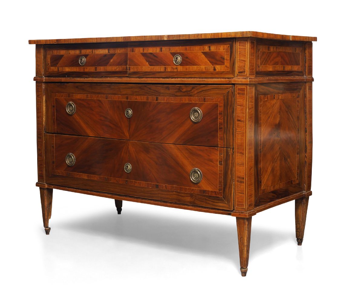 A North Italian walnut and rosewood crossbanded commode, late 18th century, the rectangular top