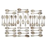 A set of five bright-cut engraved Victorian silver teaspoons, Exeter, c.1875, Josiah Williams &