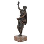 A French bronze model of Dido or Lucretia, 19th century, the classical figure with arm aloft