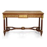 A Louis XVI style mahogany and ormolu mounted console table, second half 20th century, the