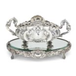 A large Portuguese planter on an oval mirrored stand, both with Portuguese marks for 833 silver,