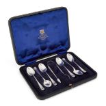 A cased set of Victorian silver teaspoons with matched sugar nips, the spoons London, c.1882, Thomas