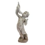 A lead putto fountain, mid 20th century, probably by Crowthers, Syon Lodge, the naked figure blowing