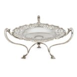 A pierced Edwardian silver tazza, London, c.1908, Goldsmiths & Silversmiths Co., designed with three