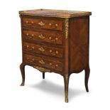 A Louis XVI style kingwood and gilt metal mounted commode, mid 20th century, the rouge marble top