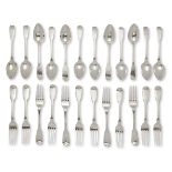 A harlequin set of twelve each dessert spoons and dessert forks, Newcastle, the forks c.1854, Reid &