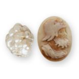 Property of a Gentleman A carved shell cameo and a Baroque pearl, 18th century, the cameo carved