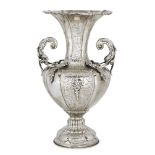 A 19th century twin-handled Continental vase, apparently unmarked, assumed silver, the lobed